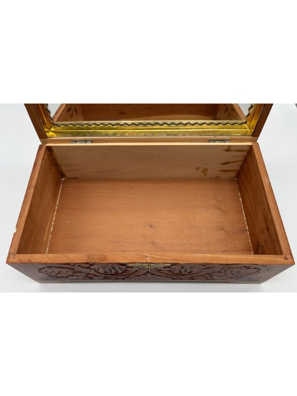 Vintage Handcrafted Wooden Jewelry Keepsake Box Treasure Chest Interior Mirror - Picture 8 of 11
